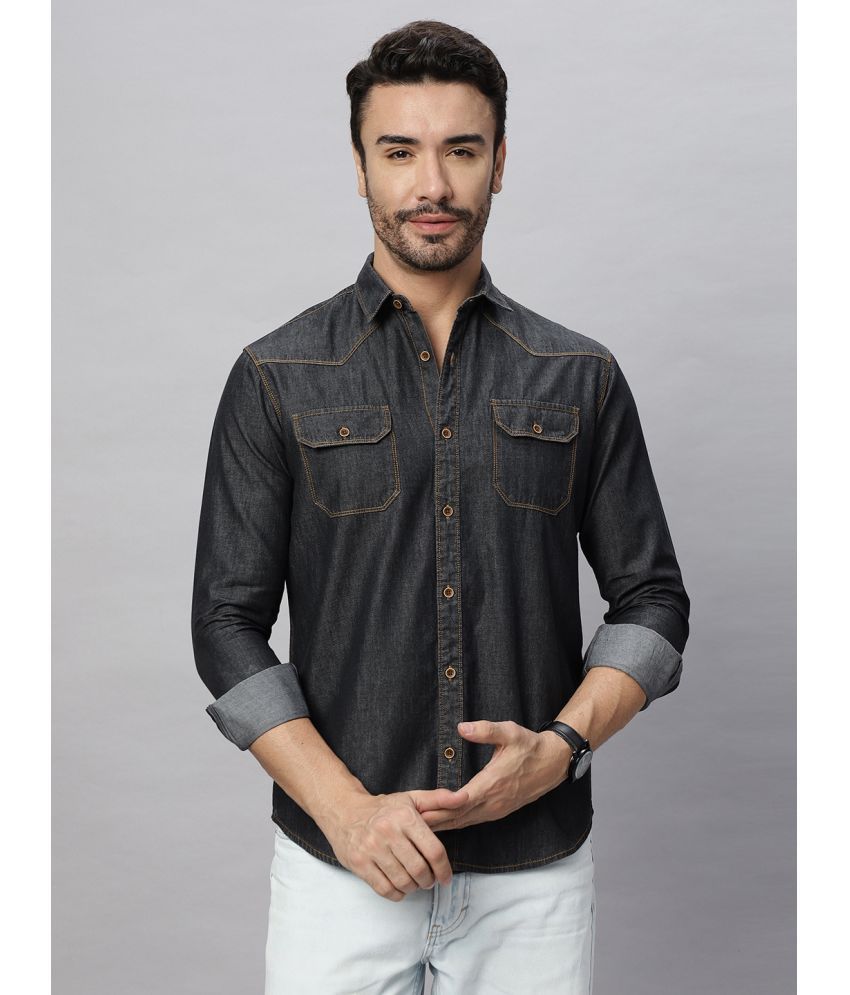     			HJ HASASI Denim Regular Fit Solids Full Sleeves Men's Casual Shirt - Black ( Pack of 1 )