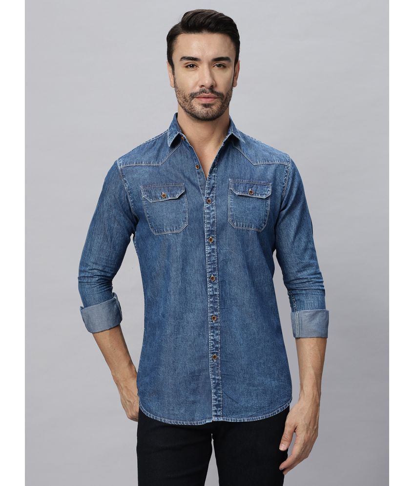     			HJ HASASI Denim Regular Fit Solids Full Sleeves Men's Casual Shirt - Blue ( Pack of 1 )