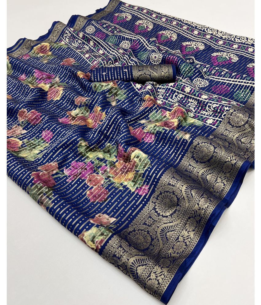     			KOMAL NX Pack of 1 Silk Blend Printed Saree With Blouse Piece ( Blue )