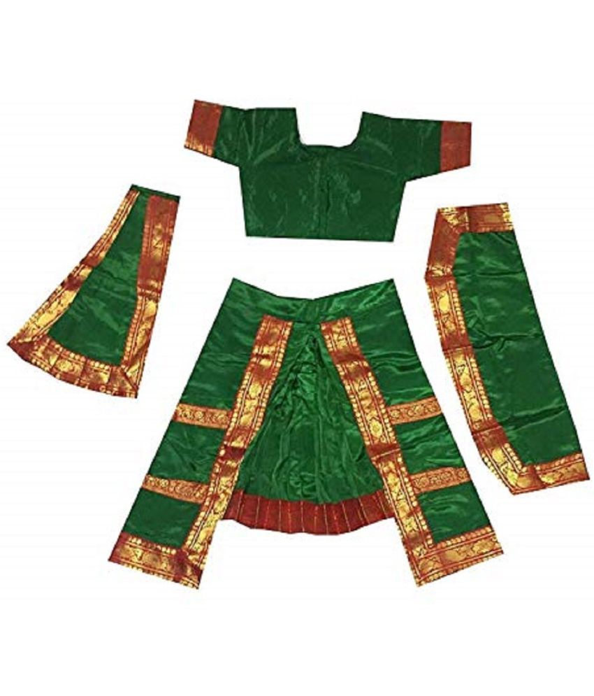     			Kkalakriti Classical Dance Bharatnatyam Costume for Kids and Adults Magenta (Green) color Kids Costume Wear