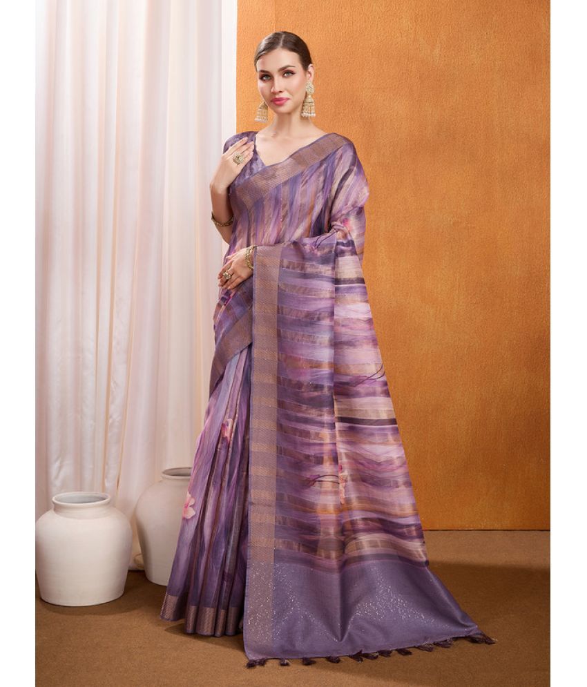     			MANTROTSAV Pack of 1 Tissue Embellished Saree With Blouse Piece ( Lavender )