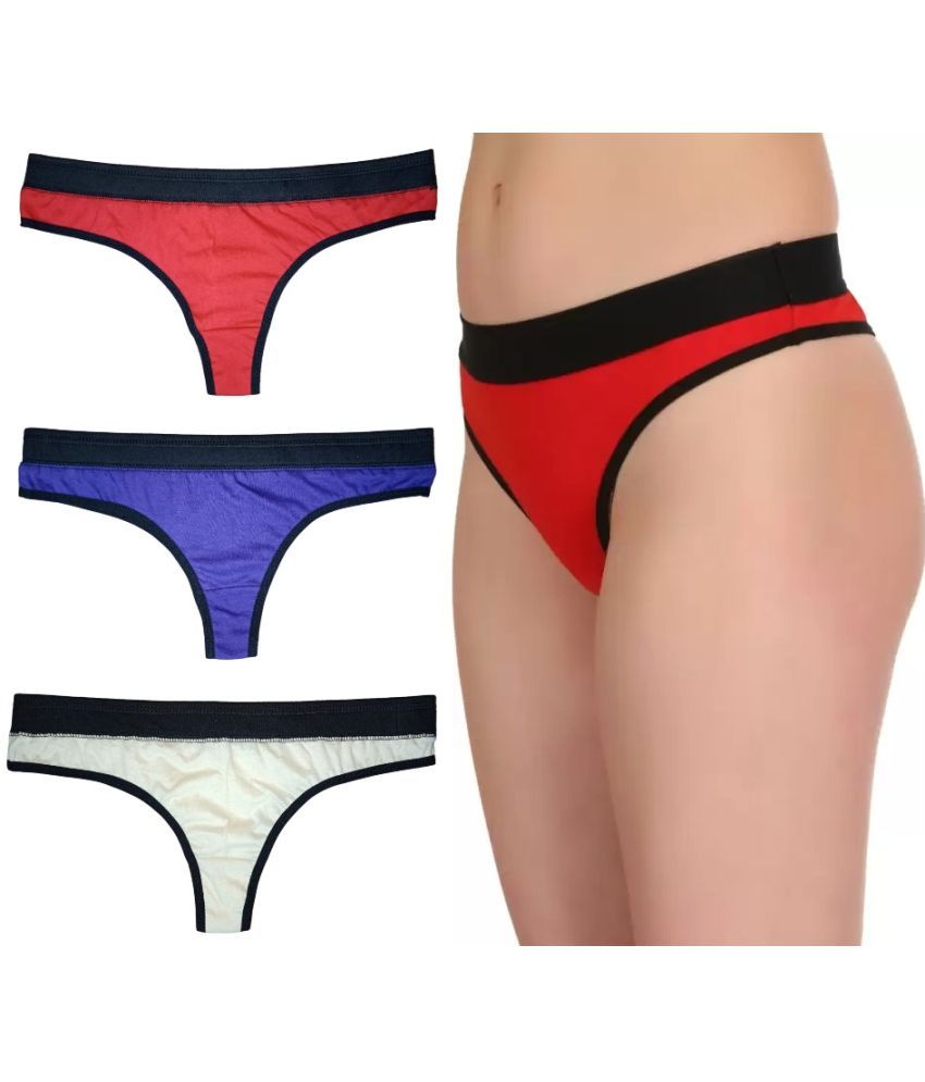     			Vokan Pack of 3 Cotton Lycra Thongs For Women ( Multicolor8 )