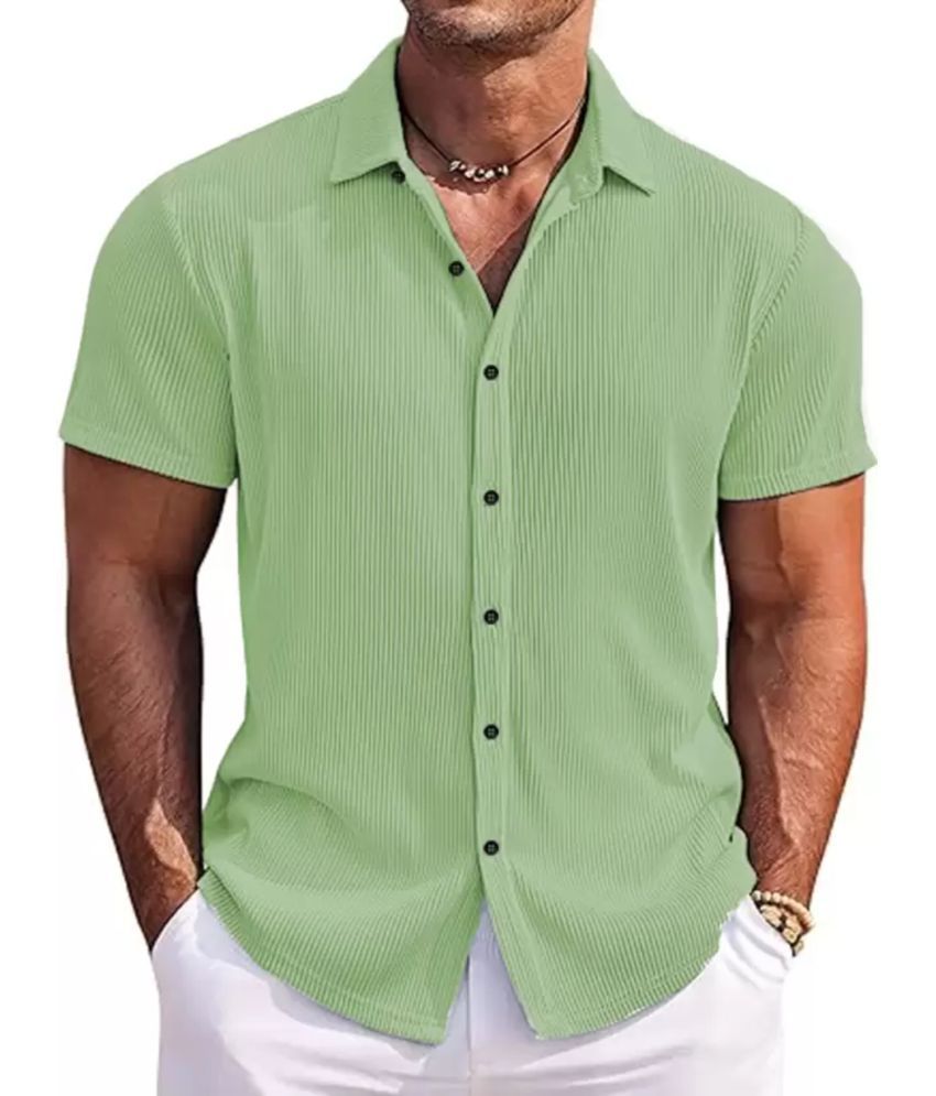     			bluecorp enterprise Poly Cotton Regular Fit Striped Half Sleeves Men's Casual Shirt - Green ( Pack of 1 )