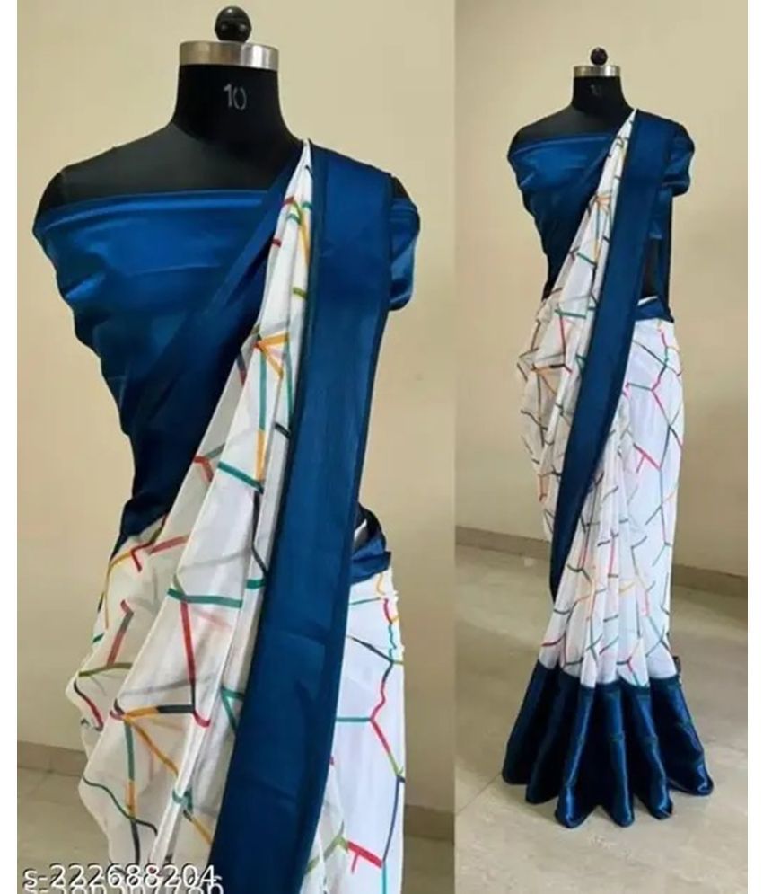     			Ambe Creation Crepe Printed Saree With Blouse Piece ( Blue , Pack of 1 )