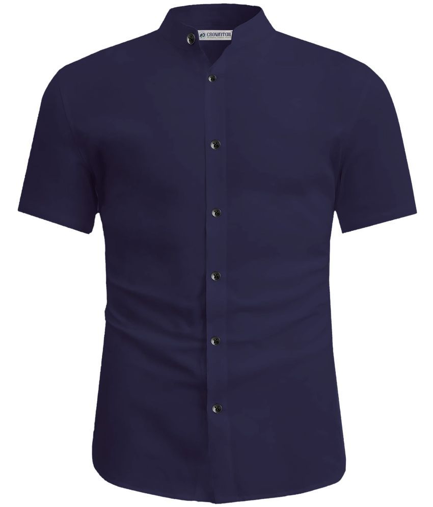     			CROWNTAIL Cotton Blend Slim Fit Solids Half Sleeves Men's Casual Shirt - Navy Blue ( Pack of 1 )