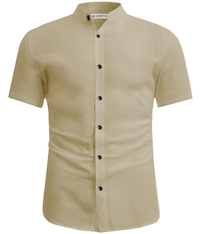     			CROWNTAIL Cotton Blend Slim Fit Solids Half Sleeves Men's Casual Shirt - Beige ( Pack of 1 )