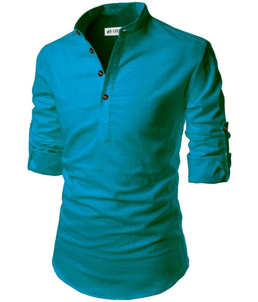     			CROWNTAIL Turquoise Cotton Men's Regular Kurta ( Pack of 1 )