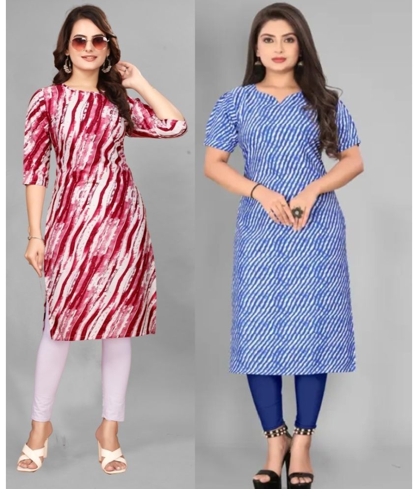     			DESIGNER DREAM Pack of 2 Crepe Printed Straight Women's Kurti - ( Red,Pink )