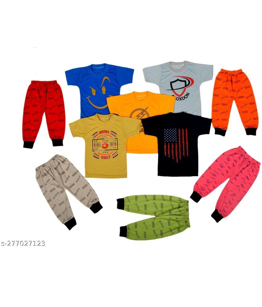     			DIAMOND EXPORTER Pack of 5 Baby Boys Cotton Blend T-Shirts & Pants Set ( Multicolor )