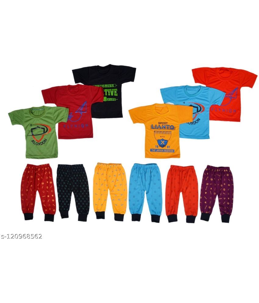     			DIAMOND EXPORTER Pack of 6 Baby Boys Cotton Blend T-Shirts & Pants Set ( Multicolor )