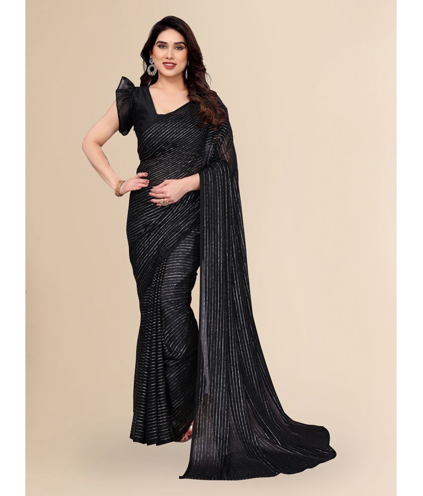     			Kashvi Sarees Georgette Striped Saree With Blouse Piece ( Black , Pack of 1 )