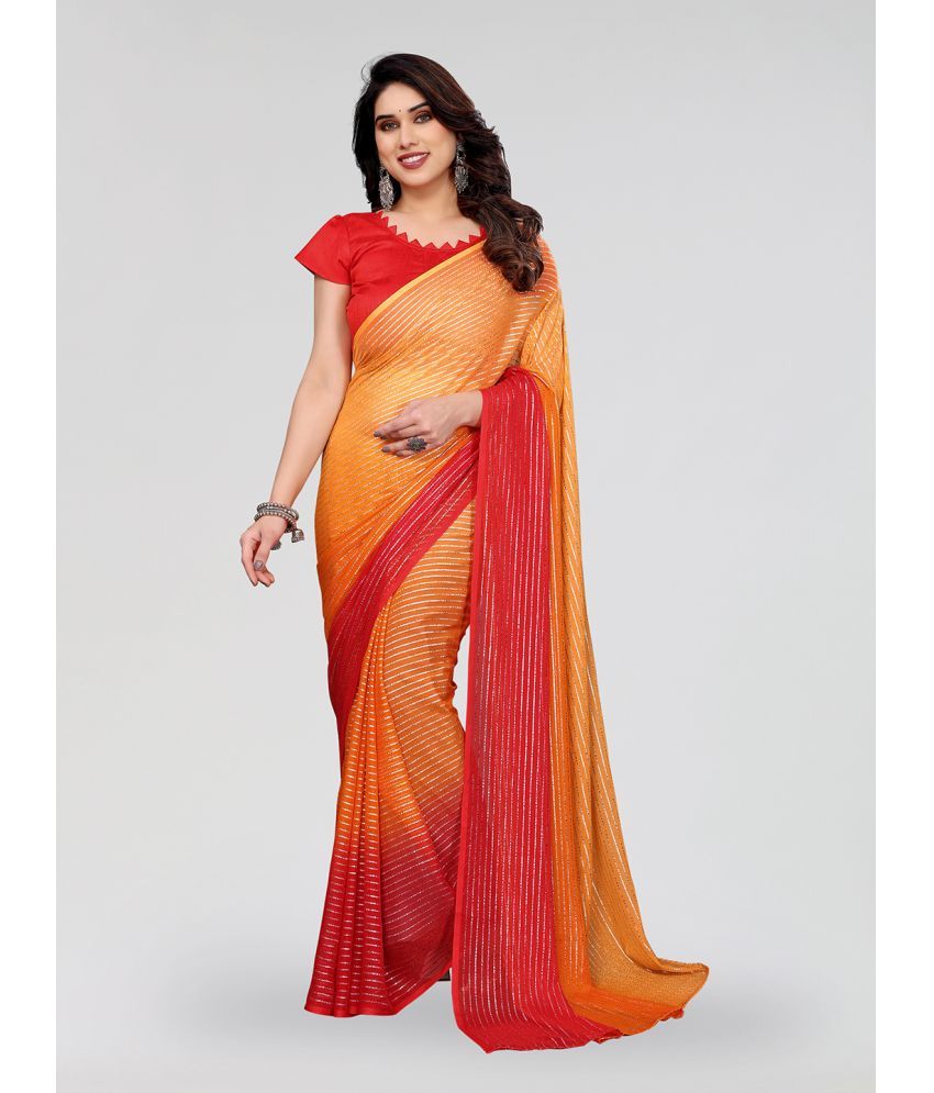     			Kashvi Sarees Georgette Striped Saree With Blouse Piece ( Orange , Pack of 1 )