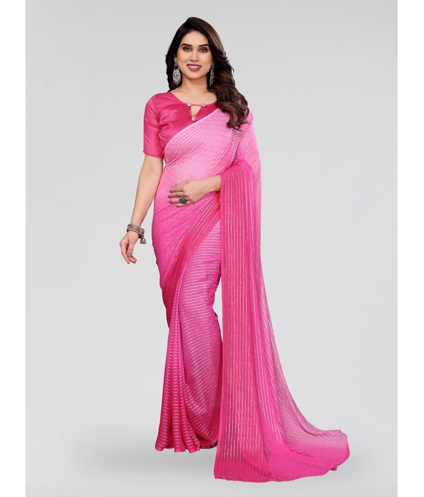     			Kashvi Sarees Georgette Striped Saree With Blouse Piece ( Pink , Pack of 1 )