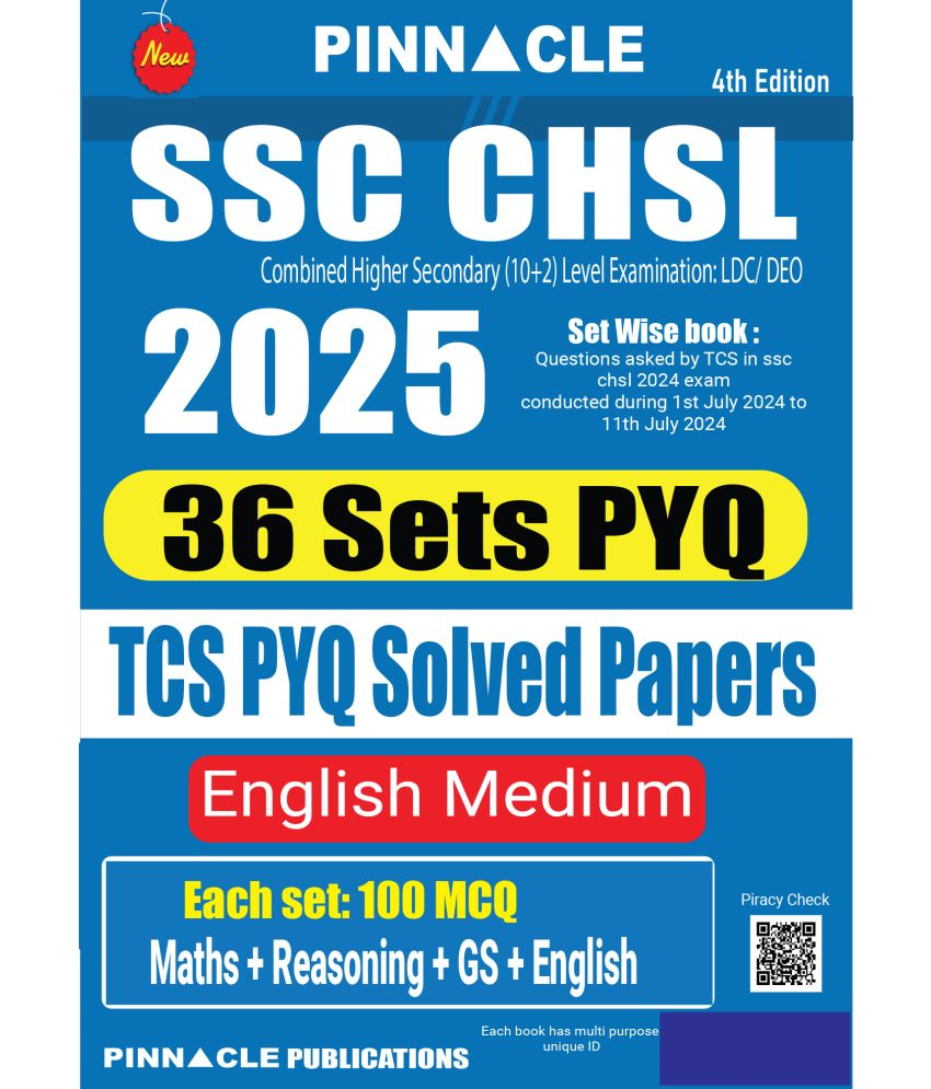     			SSC CHSL 2025 : 36 Sets  TCS PYQ Solved Papers  4th Edition English medium