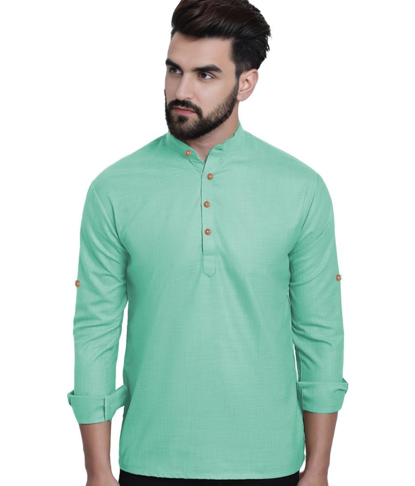     			UNI VIBE Light Blue Cotton Men's Shirt Style Kurta ( Pack of 1 )