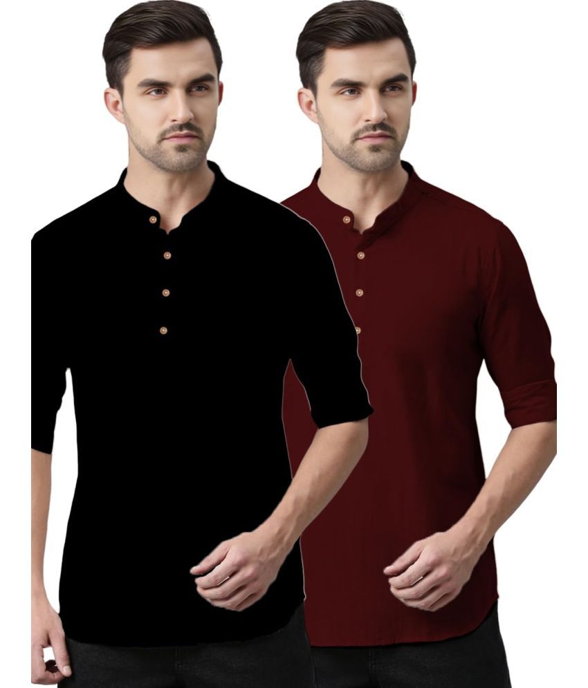     			UNI VIBE Maroon Cotton Men's Shirt Style Kurta ( Pack of 2 )