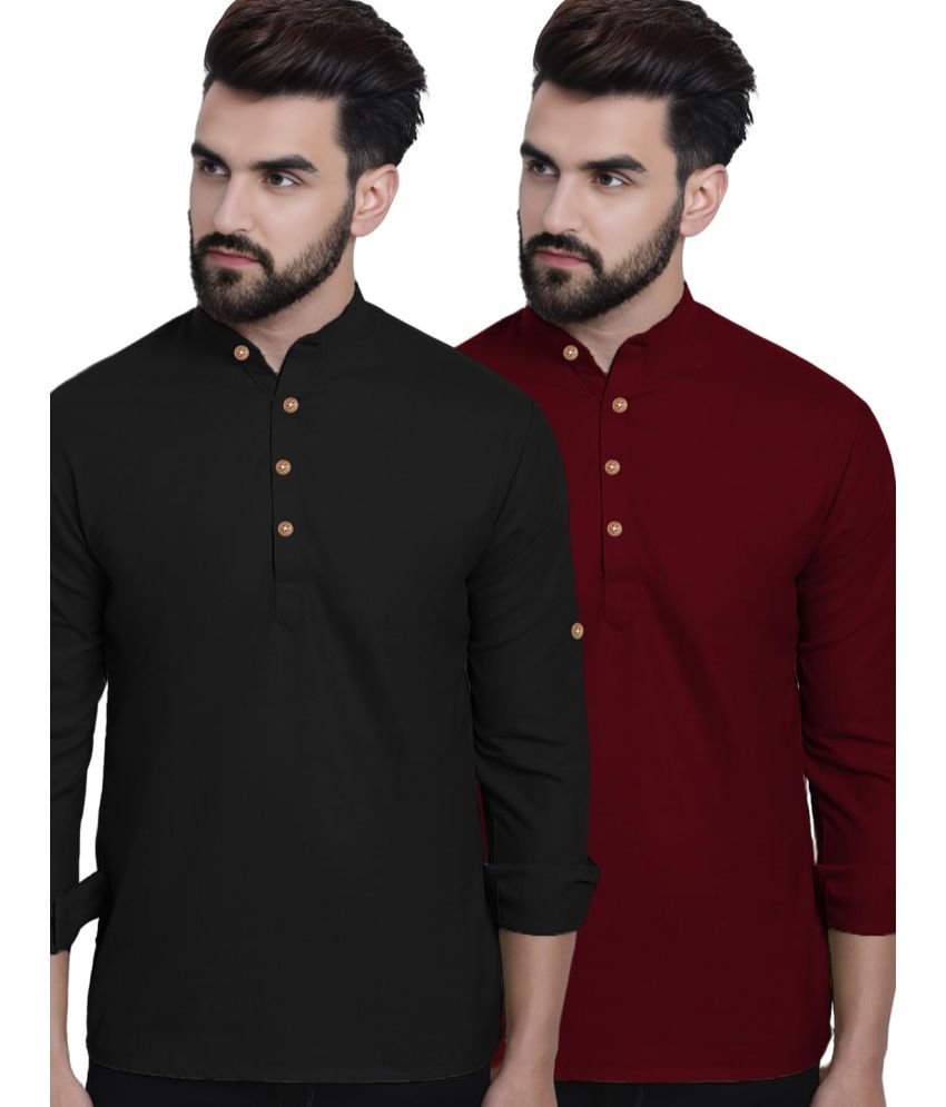     			UNI VIBE Maroon Cotton Men's Shirt Style Kurta ( Pack of 2 )