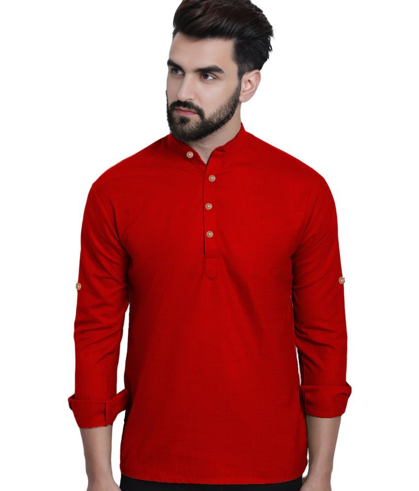     			UNI VIBE Red Cotton Men's Shirt Style Kurta ( Pack of 1 )