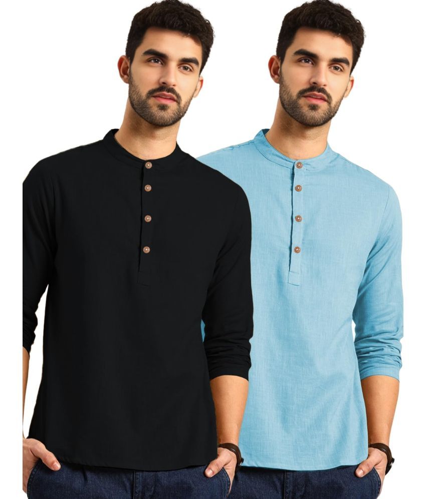     			UNI VIBE Sky Blue Cotton Men's Shirt Style Kurta ( Pack of 2 )