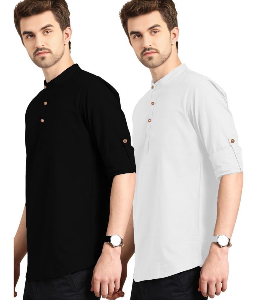     			UNI VIBE White Cotton Men's Shirt Style Kurta ( Pack of 2 )