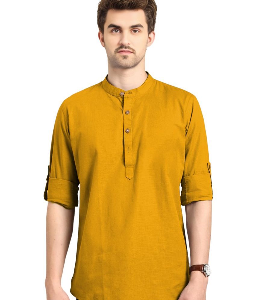     			UNI VIBE Yellow Cotton Men's Shirt Style Kurta ( Pack of 1 )