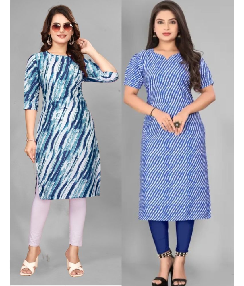     			VACHHARAJ GROUP Pack of 2 Crepe Printed Straight Women's Kurti - ( Blue,Light Blue )