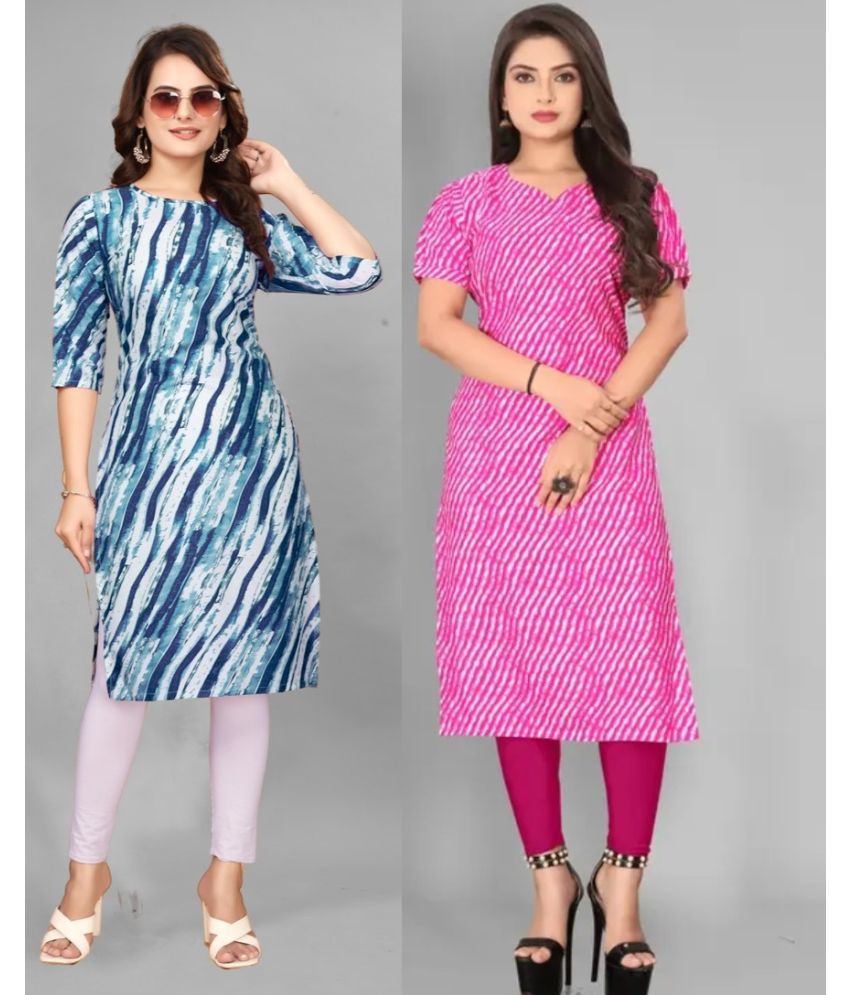     			VACHHARAJ GROUP Pack of 2 Crepe Printed Straight Women's Kurti - ( Blue,Pink )