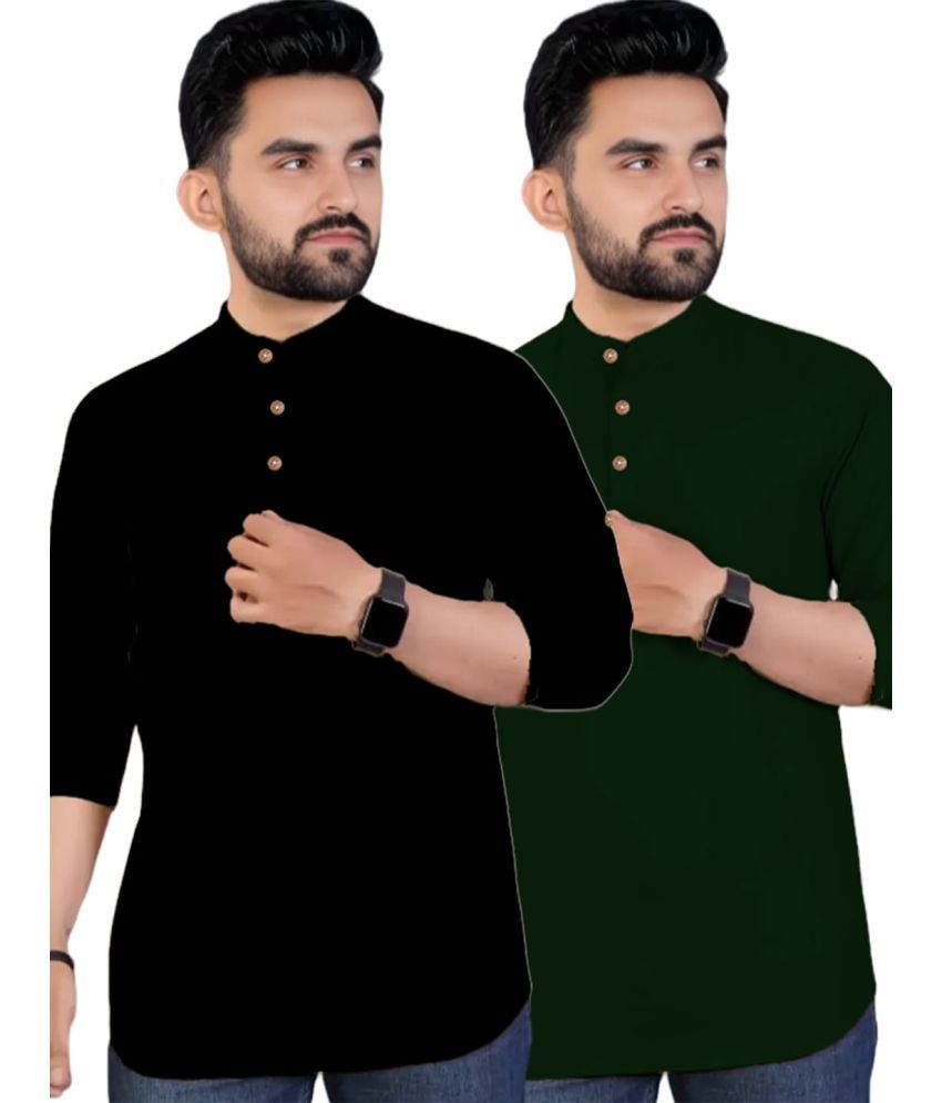     			Vida Loca Green Cotton Men's Shirt Style Kurta ( Pack of 2 )