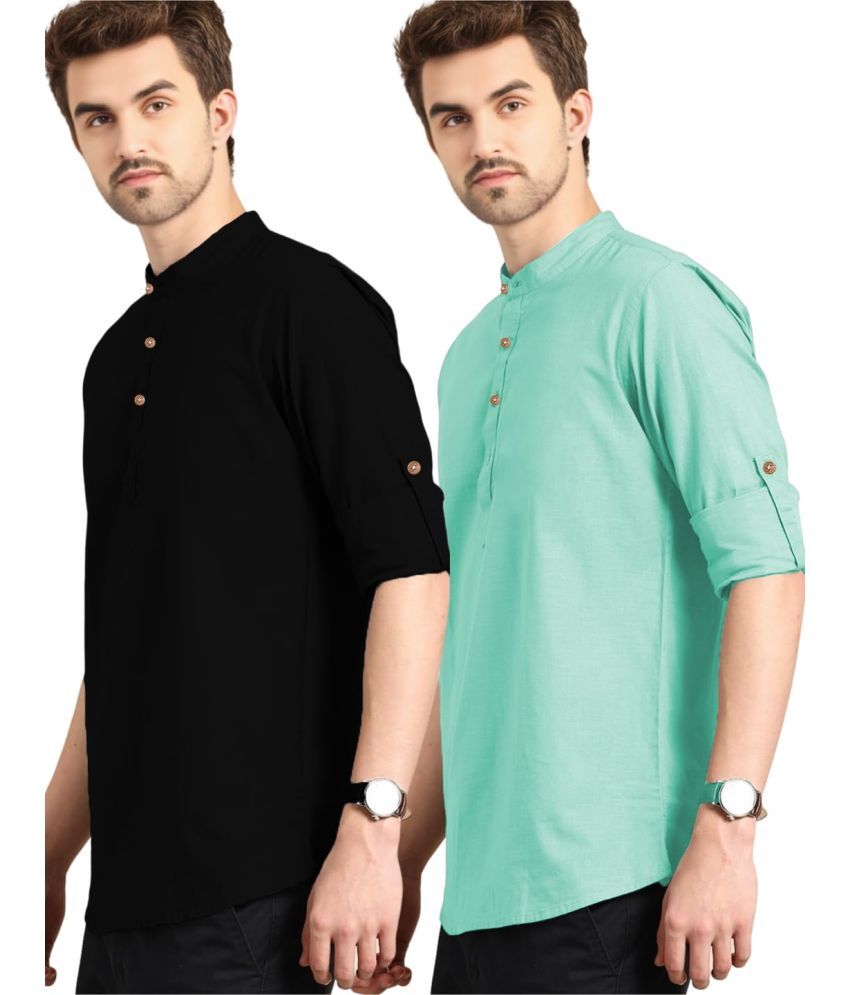     			Vida Loca Light Blue Cotton Men's Shirt Style Kurta ( Pack of 2 )