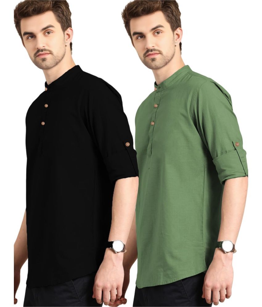     			Vida Loca Light Green Cotton Men's Shirt Style Kurta ( Pack of 2 )