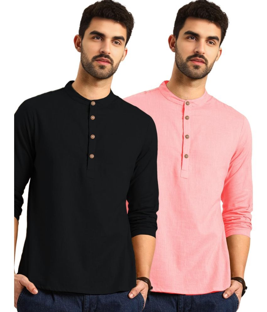     			Vida Loca Peach Cotton Men's Shirt Style Kurta ( Pack of 2 )