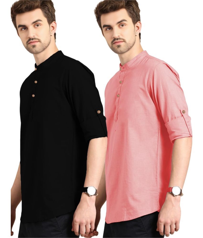     			Vida Loca Peach Cotton Men's Shirt Style Kurta ( Pack of 2 )