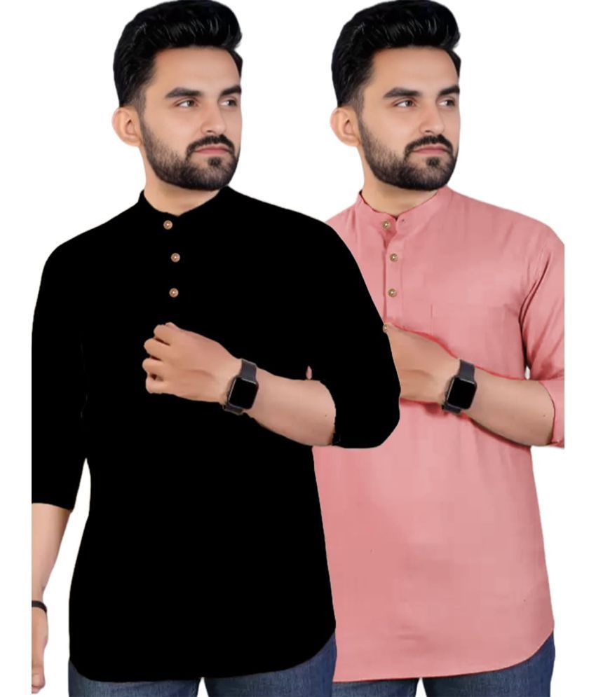     			Vida Loca Peach Cotton Men's Shirt Style Kurta ( Pack of 2 )