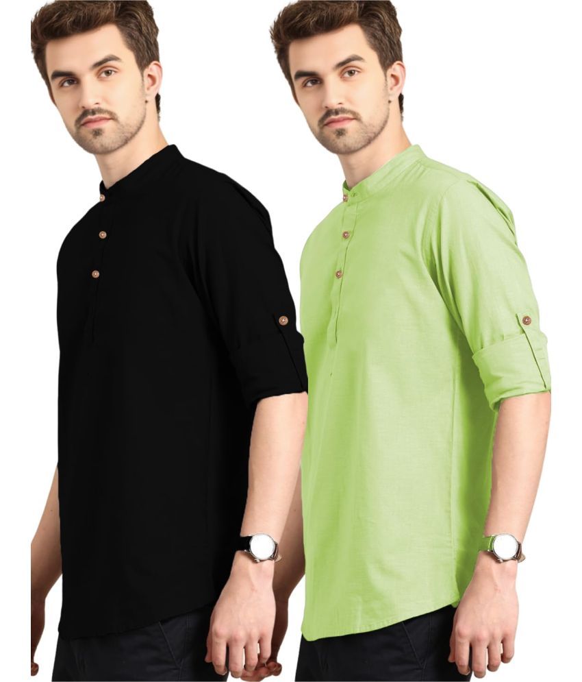     			Vida Loca Sea Green Cotton Men's Shirt Style Kurta ( Pack of 2 )