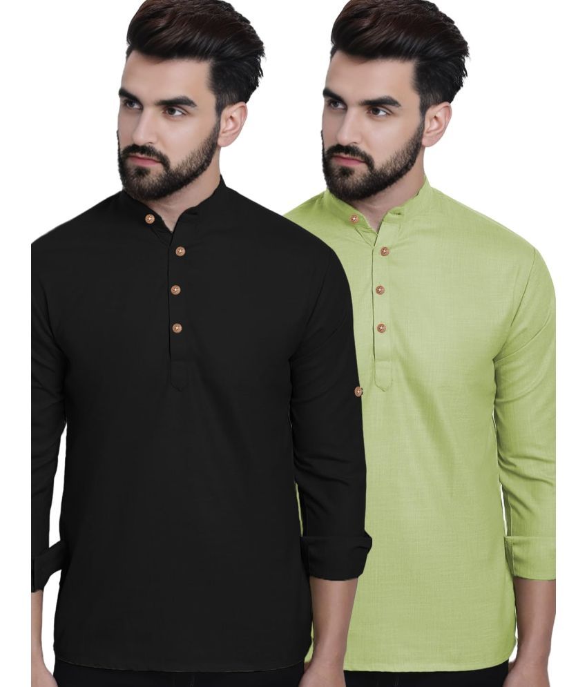     			Vida Loca Sea Green Cotton Men's Shirt Style Kurta ( Pack of 2 )