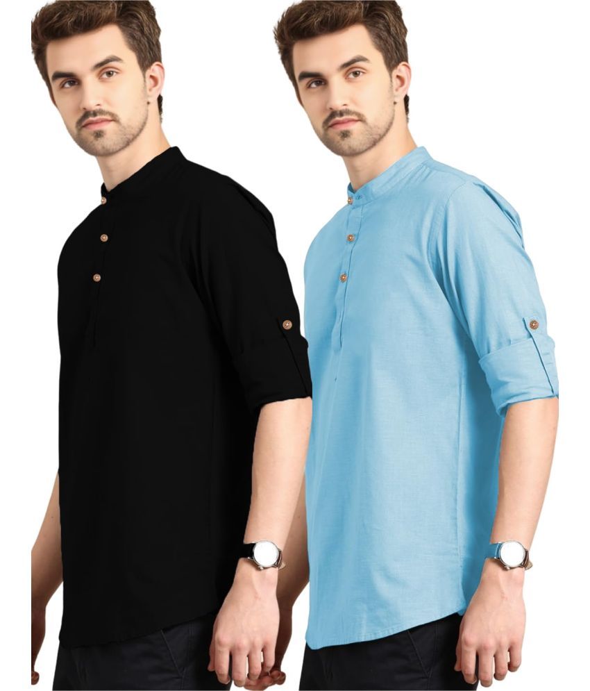     			Vida Loca Sky Blue Cotton Men's Shirt Style Kurta ( Pack of 2 )