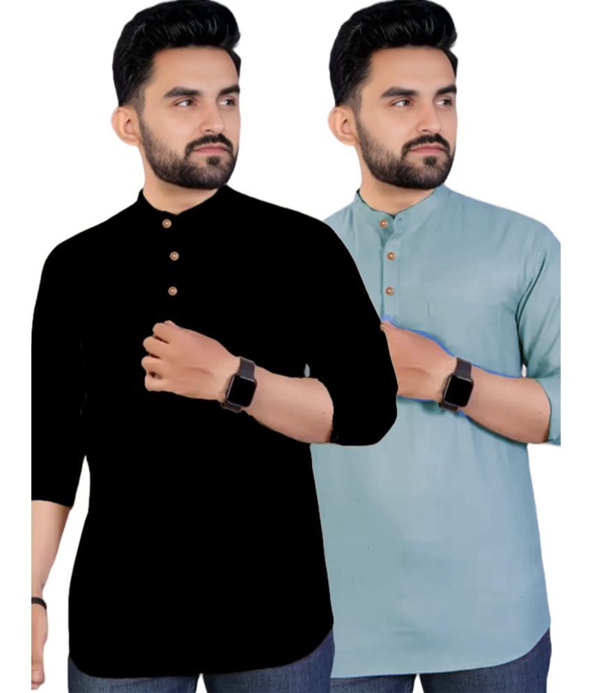     			Vida Loca Sky Blue Cotton Men's Shirt Style Kurta ( Pack of 2 )