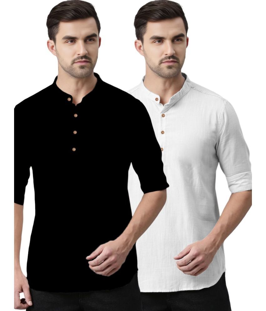     			Vida Loca White Cotton Men's Shirt Style Kurta ( Pack of 2 )