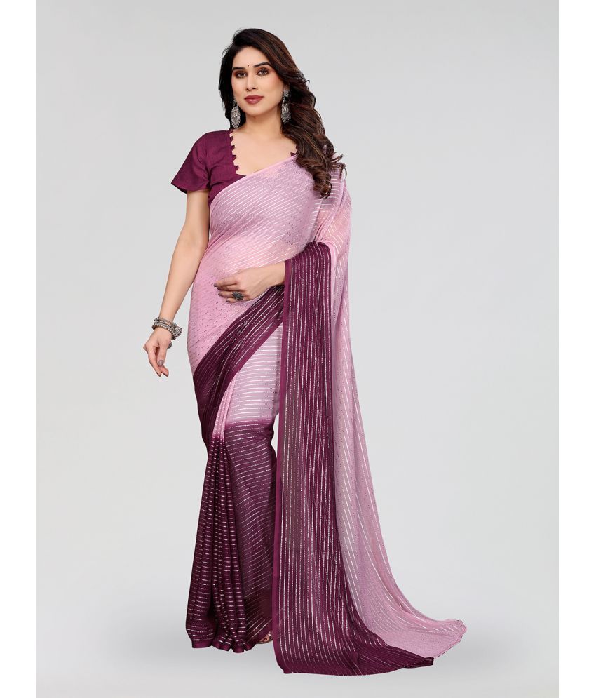     			ANAND SAREES Georgette Striped Saree With Blouse Piece ( Magenta , Pack of 1 )