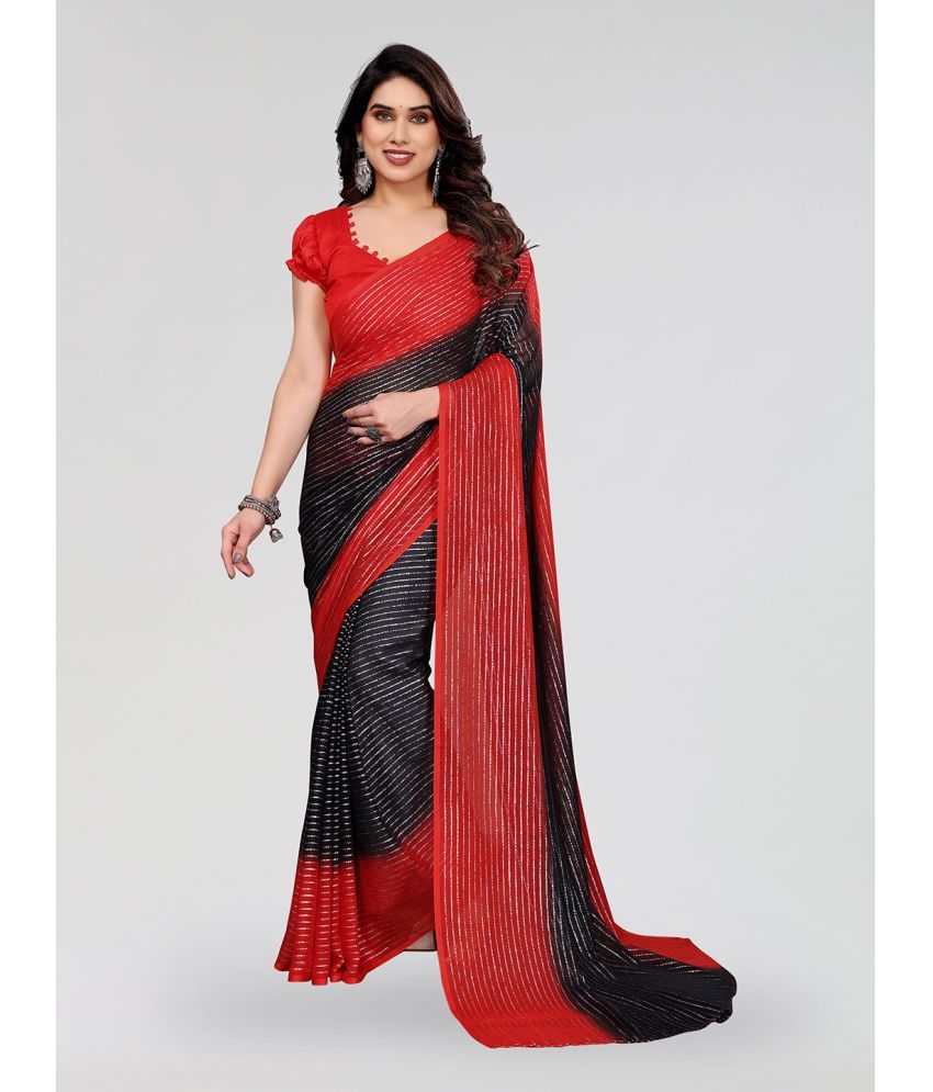     			ANAND SAREES Georgette Striped Saree With Blouse Piece ( Black , Pack of 1 )