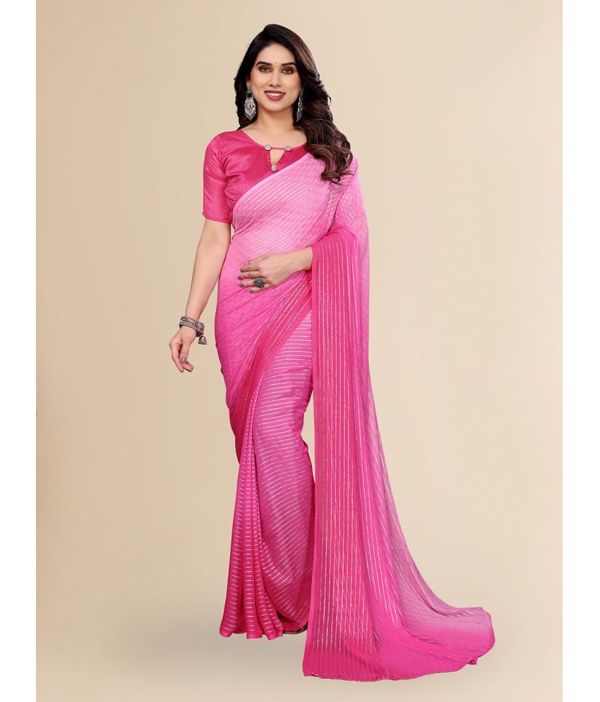     			ANAND SAREES Georgette Striped Saree With Blouse Piece ( Pink , Pack of 1 )