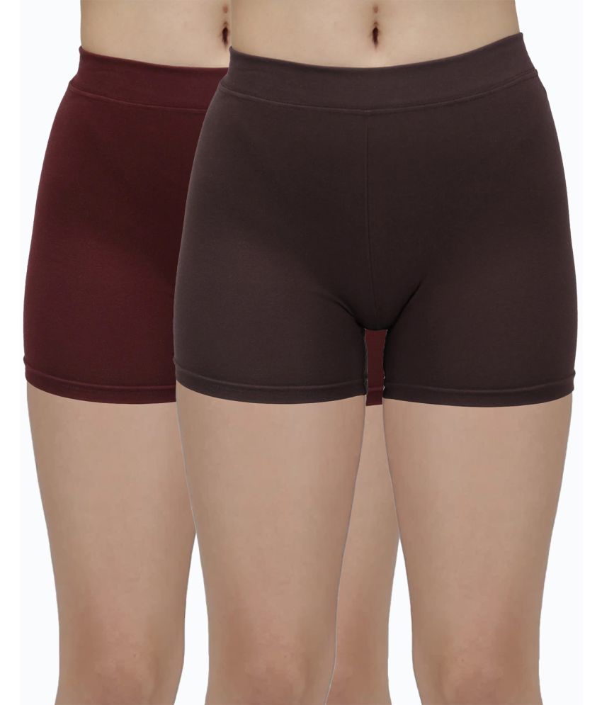     			Amul comfy Pack of 2 Cotton Safety Shorts For Women ( Brown )