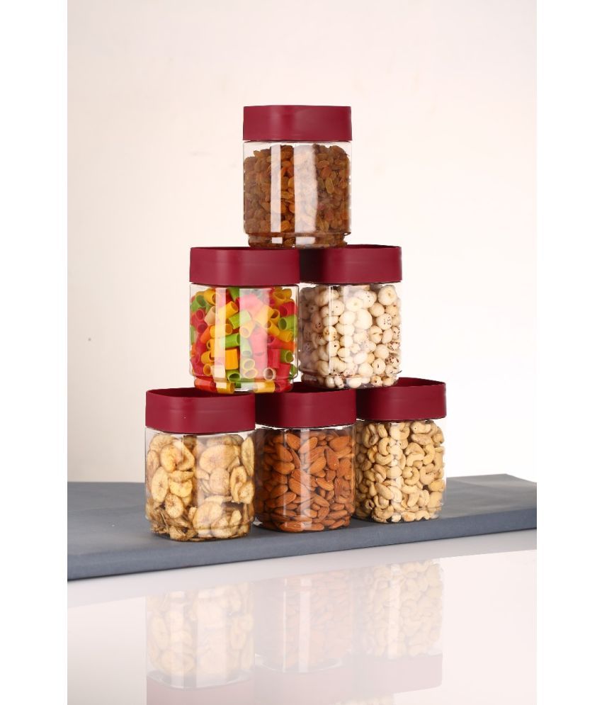     			BRANZY Kitchen Storage Plastic Maroon Food Container ( Set of 6 )