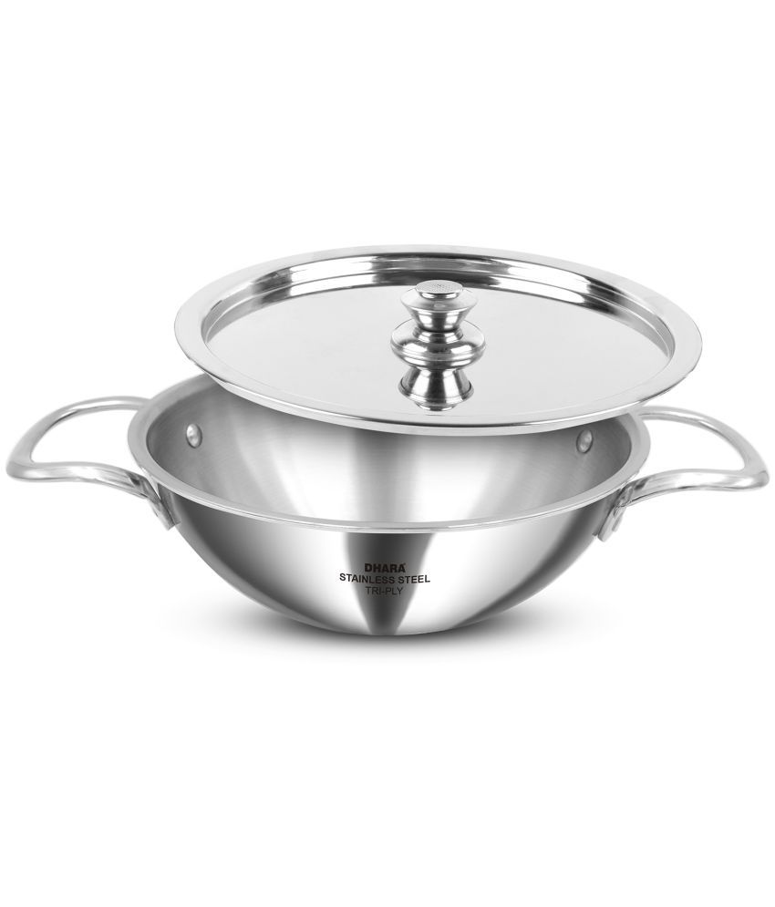     			Dhara Stainless Steel Triply Stainless Steel Kadhai Induction Bottom Stainless Steel Handle 2.5 Thickness mm 24 cm Diameter ( 2.5 L )