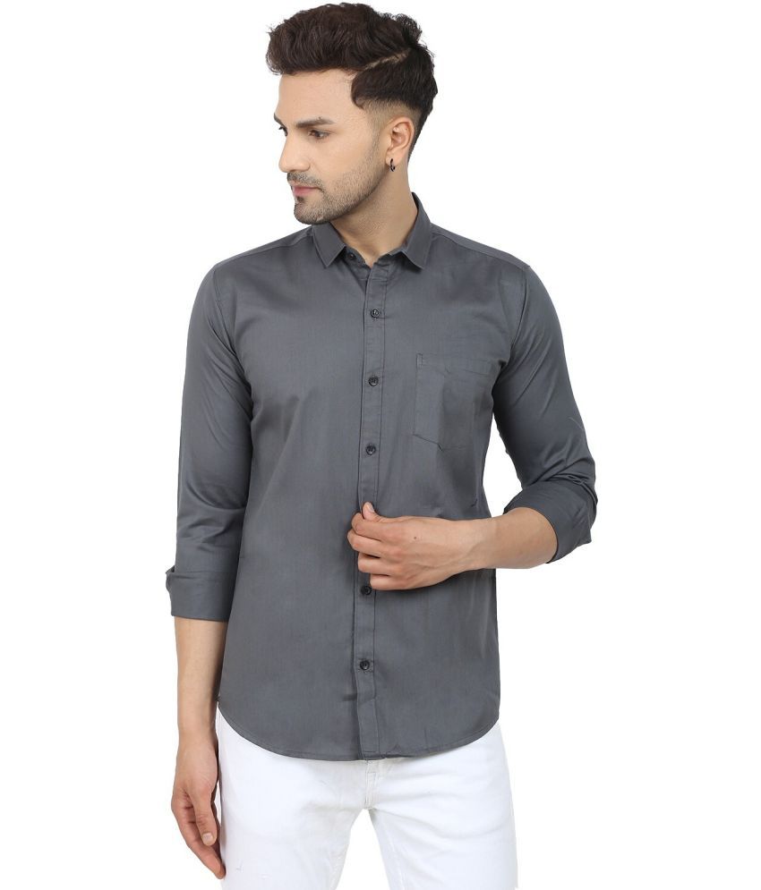     			Fatty Mouse Cotton Blend Regular Fit Solids Full Sleeves Men's Casual Shirt - Grey ( Pack of 1 )