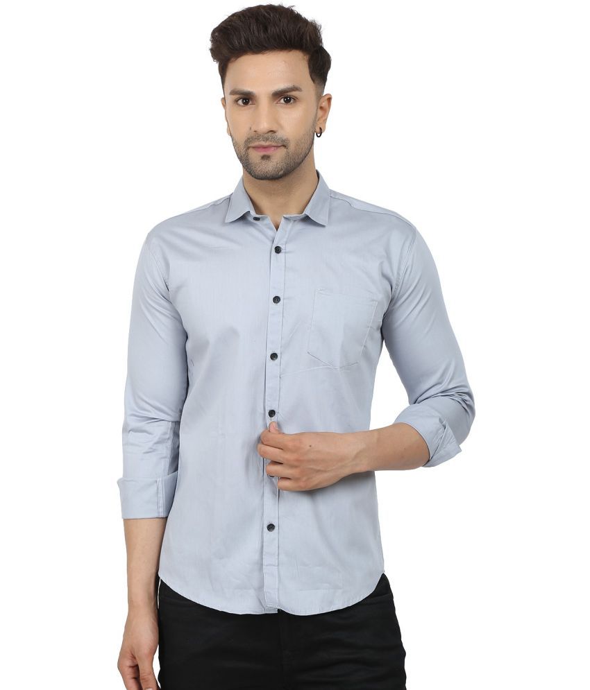     			Fatty Mouse Cotton Blend Regular Fit Solids Full Sleeves Men's Casual Shirt - Silver ( Pack of 1 )