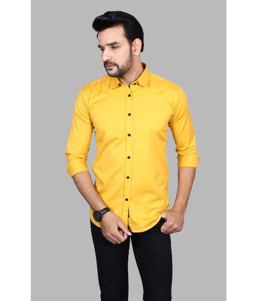     			Fatty Mouse Cotton Blend Regular Fit Solids Full Sleeves Men's Casual Shirt - Gold ( Pack of 1 )