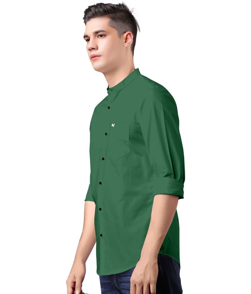     			Fatty Mouse Cotton Blend Regular Fit Solids Full Sleeves Men's Casual Shirt - Dark Green ( Pack of 1 )