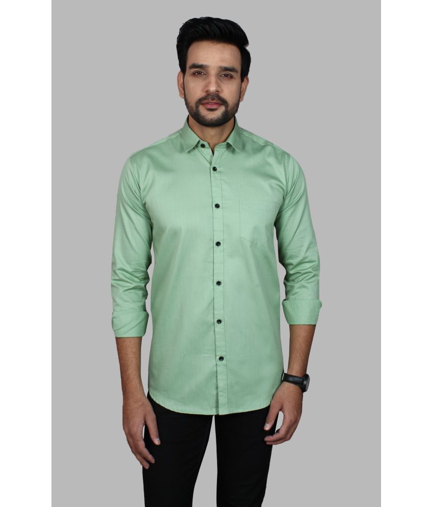     			Fatty Mouse Cotton Blend Regular Fit Solids Full Sleeves Men's Casual Shirt - Light Green ( Pack of 1 )