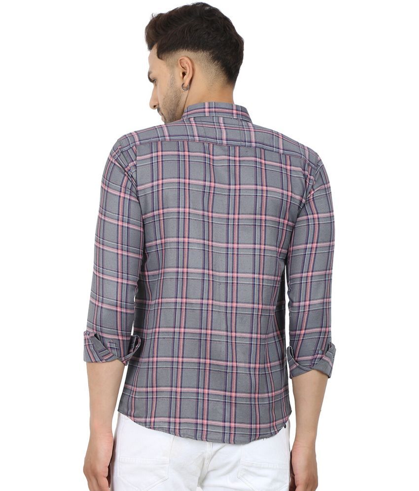     			Fatty Mouse Cotton Blend Regular Fit Checks Full Sleeves Men's Casual Shirt - Grey ( Pack of 1 )